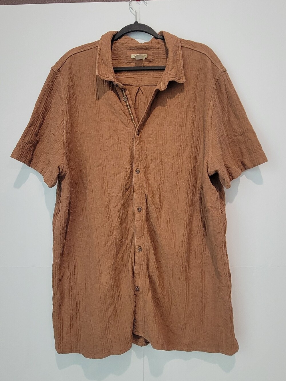 Carbon2Cobalt Effortlessly Cool Brown Textured Button-Up Shirt XXL